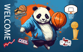 卡通熊猫打篮球系列壁画背景墙