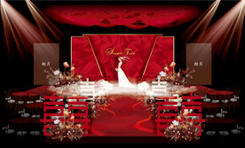 红色几何婚礼效果图