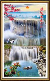 流水生财山水风景画