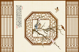 古风屏风花鸟背景