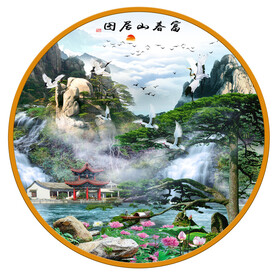 圆形国画山水