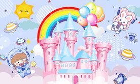卡通城堡儿童房背景墙