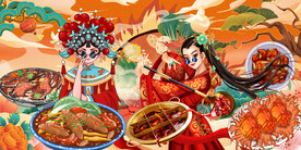 工装国潮美食背景墙