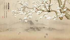 国画花鸟背景墙