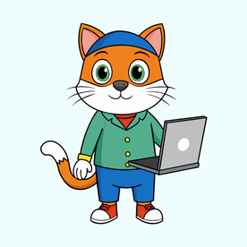 矢量动物带着电脑的猫