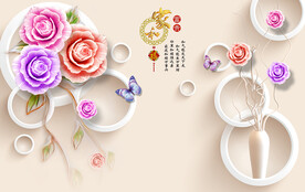 3d浮雕玉雕玫瑰圆圈电视背景墙