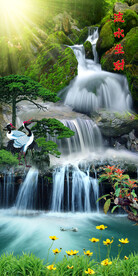 迎客松山水画流水生财装饰画