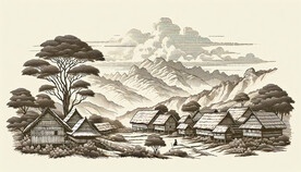 钢笔画少数民族村落