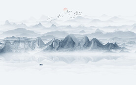 新中式意境抽象水墨山水客厅背景