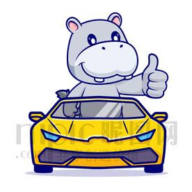 可爱卡通坐汽车的河马