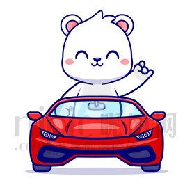 可爱卡通坐汽车的北极熊