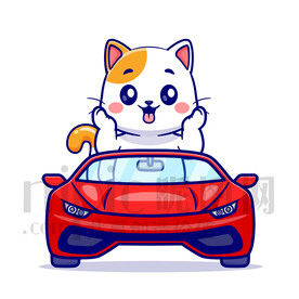 可爱卡通坐汽车的猫咪