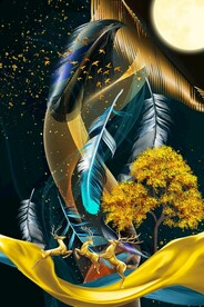 发财鹿羽毛玄关