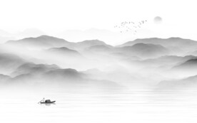 简约 淡雅灰色山水 TIF分层