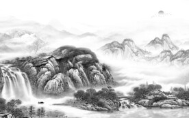 大气 灰色客厅山水 TIF分层