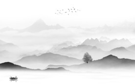 高档 淡雅灰色山水 TiF分层