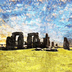 世界名胜古迹英国巨石阵油画效果