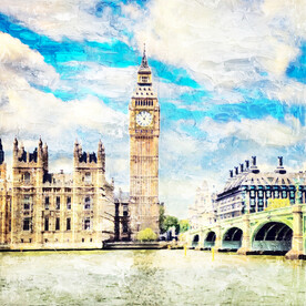 世界名胜古迹 大本钟油画效果