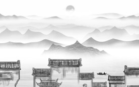 高端 灰色山水墙画 TIf分层