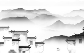 高雅 灰色山水墙画 TIf分层