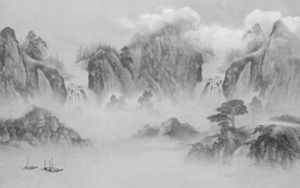 人气 灰色山水墙画 TIf分层