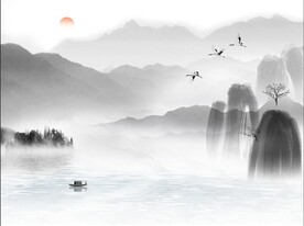 中式意境山水背景装饰画