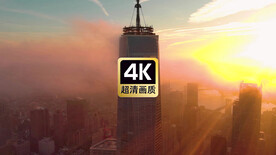 夕阳下海滨城镇建筑群