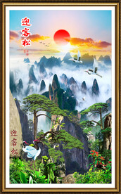 迎客松山水画旭日东升装饰画