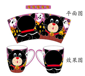 陶瓷杯西方万圣节花纸素材