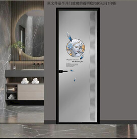 高清分层透明底平开门玻璃打印图