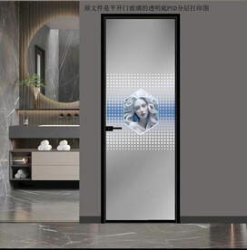 高清分层透明底平开门玻璃打印图