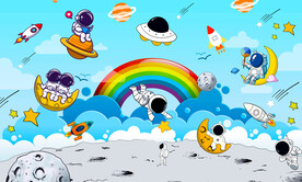 卡通太空人背景墙