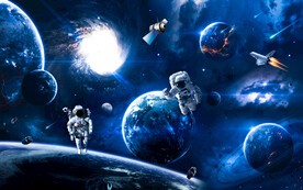 蓝色宇宙星球太空宇航员银河背景