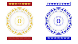 葡萄石榴纹金色盘子青花瓷图案画