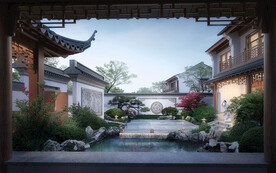 中式别墅庭院效果图