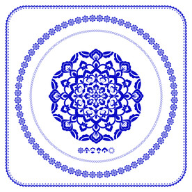 敦煌壁画团花纹青花瓷矢量图案画