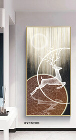 轻奢线条意境星空发财鹿玄关画