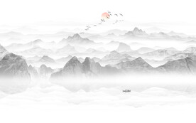 新中式意境水墨山水画背景墙