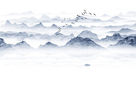 新中式禅境水墨山水画背景墙