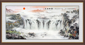 瀑布国画山水画