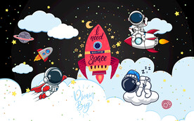 可爱卡通宇航员儿童房背景墙