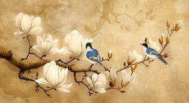 新中式玉兰花鸟装饰画