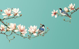 新中式玉兰花鸟