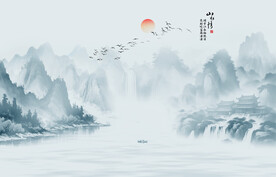 水墨江南山水情背景墙