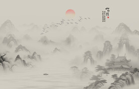 新中式水墨国画山水背景墙壁画