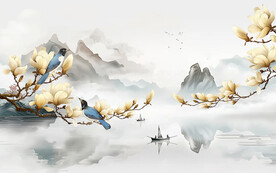 中式玉兰花工笔花鸟玄关装饰画