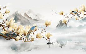 玉兰花工笔花鸟玄关装饰画