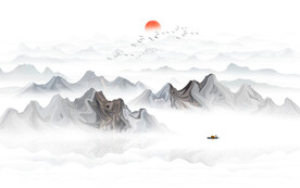 简约中式意境抽象水墨山水墙画