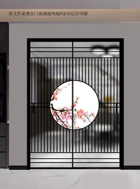 高清分层透明底平开门玻璃打印图