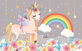 可爱卡通彩虹独角兽儿童房背景墙